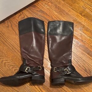 Brown and Black Riding Boots with Buckle Detail